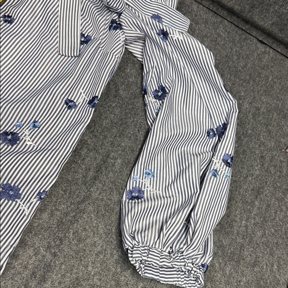 Michael Kors Blue Floral Striped Blouse - Picture 7 of 9